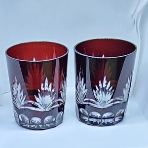 Ruby red carved glasses set of 2